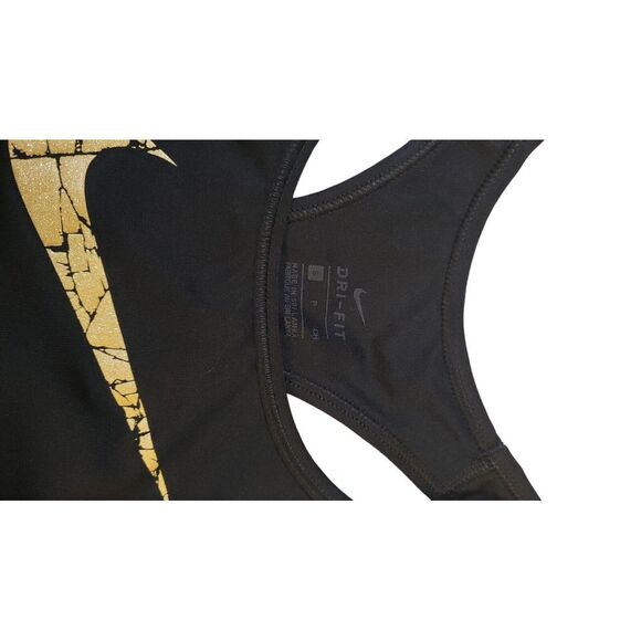 Nike Sports Bra Womens Small Dri-Fit  Black Gold Swoosh Criss Cross Back Workout - Picture 8 of 12